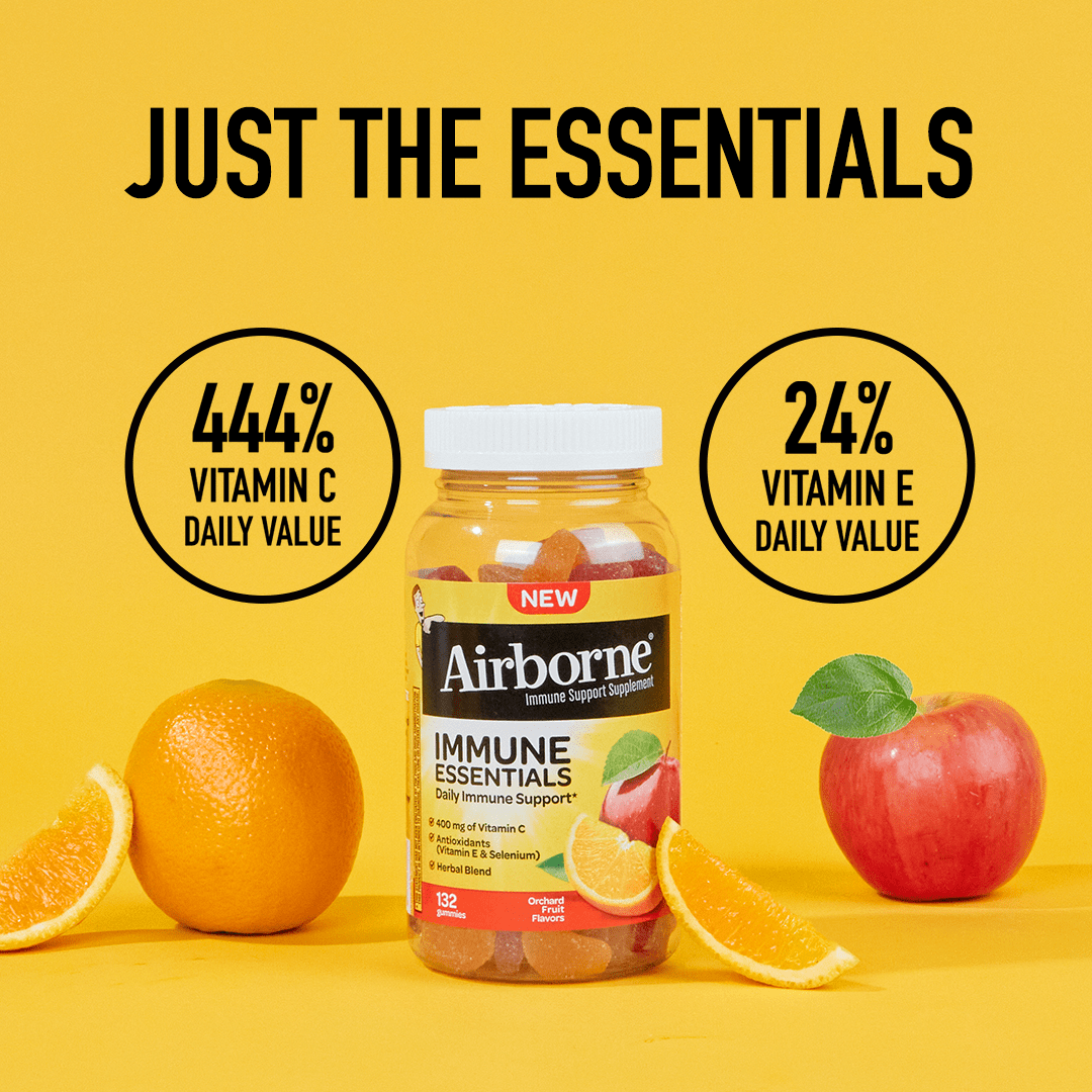 Airborne Immune Essentials contains 444% vitamin C daily value and 24% vitamin E daily value