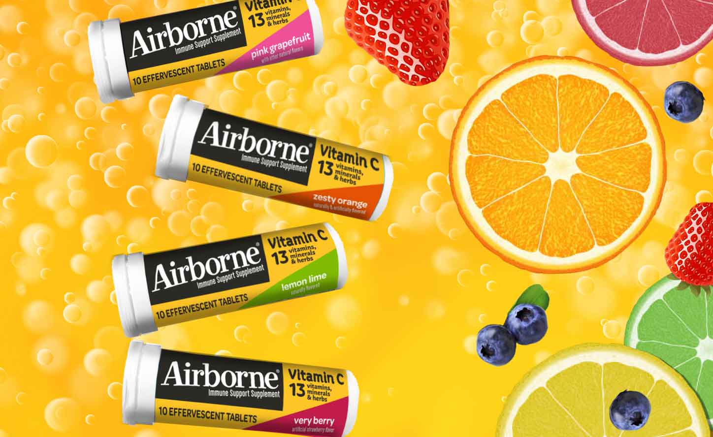 Airborne Effervescent tablets come in a range of fruit flavors