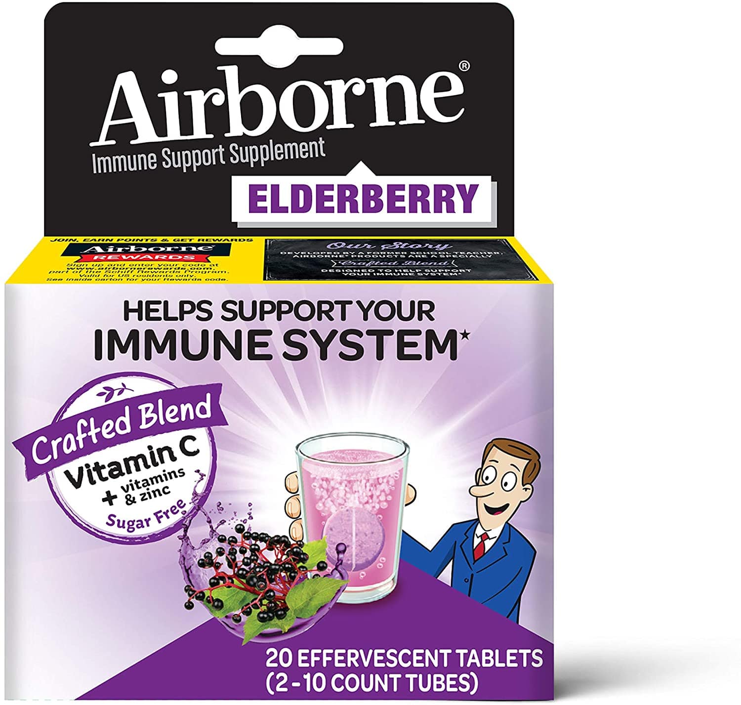 Airborne Immune Support Effervescent Elderberry Flavored Tablets, 20 included