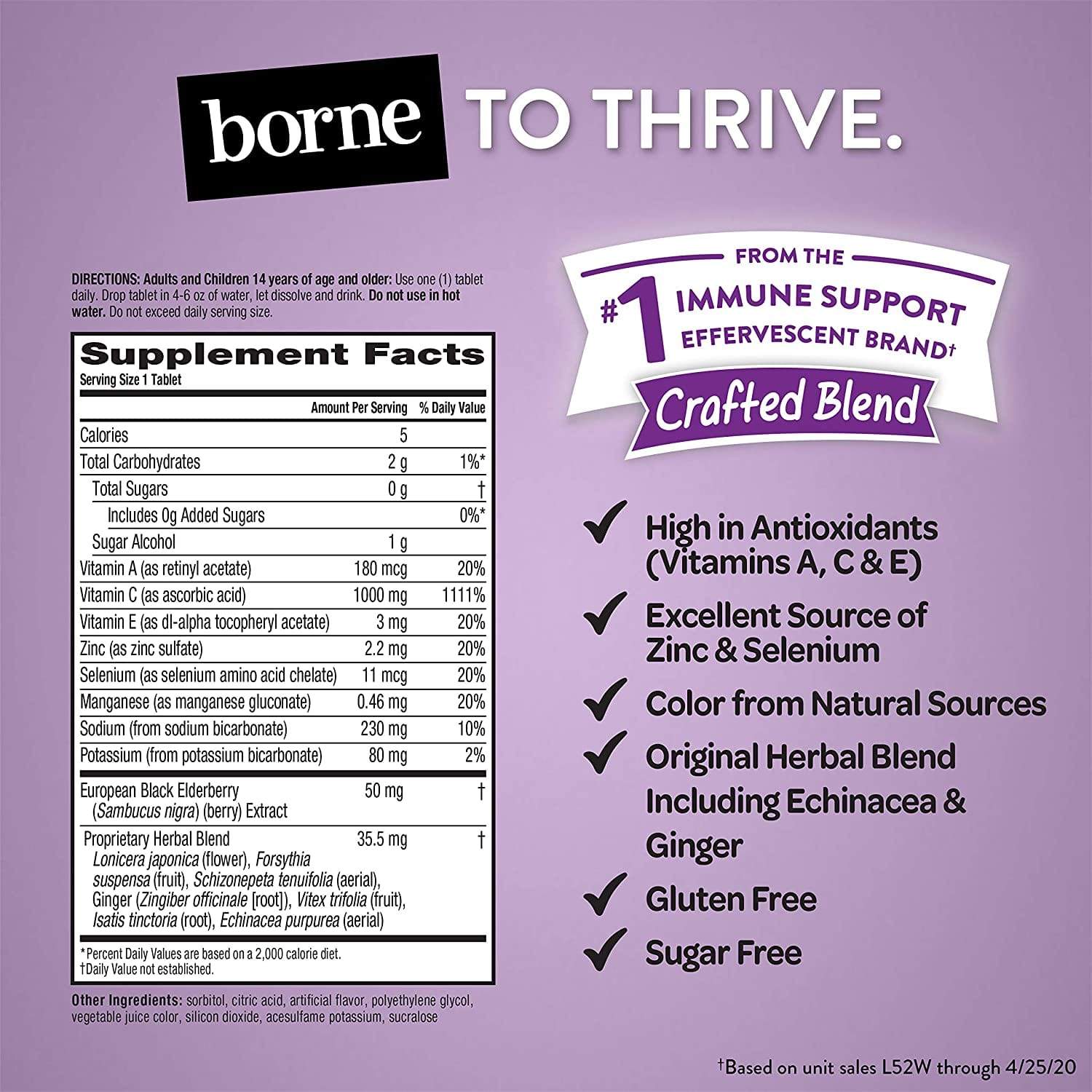 Airborne Immune Support Effervescent Elderberry Flavored Tablets Supplement facts