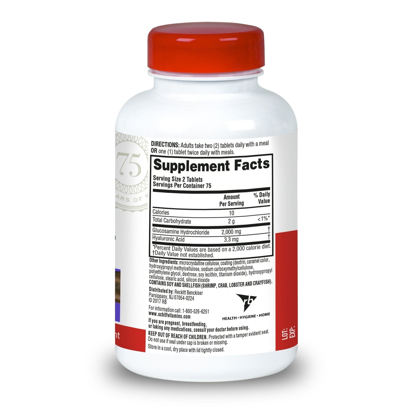 Tablet Supplement Facts on back of Schiff Glucosamine bottle