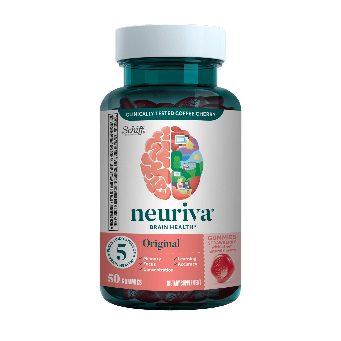 Neuriva Coffee Cherry Brain Health Gummies bottle, 50 included