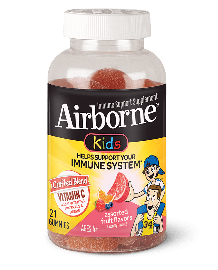 Airborne Kids Crafted Blend Vitamin C Gummies bottle, 21 included
