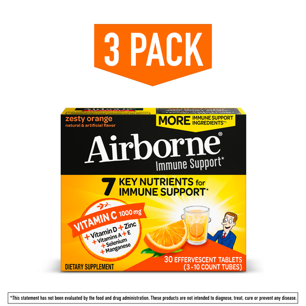 Airborne Effervescent Tablets Zesty Orange Triple Pack Schiff Vitamins