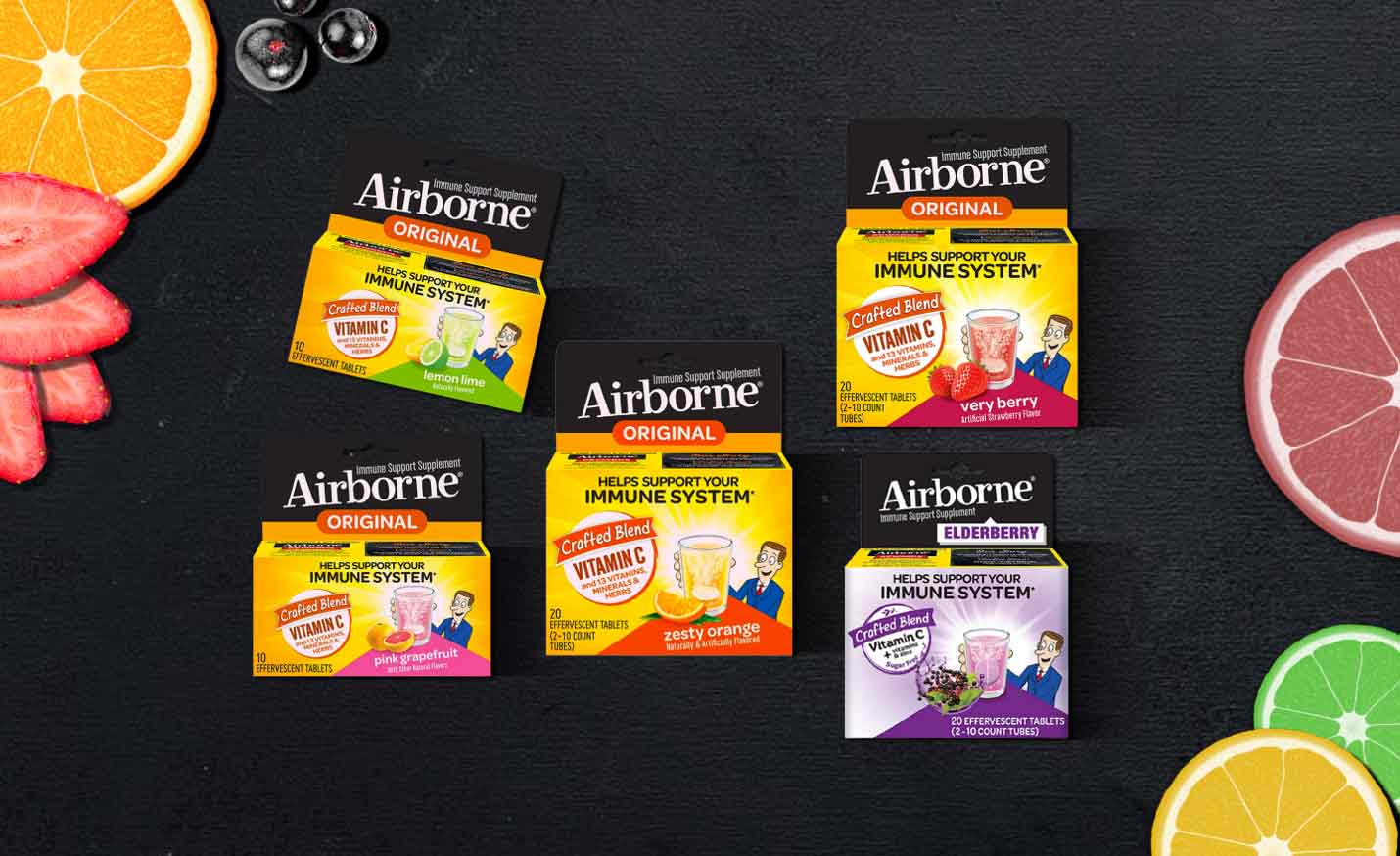 Airborne Effervescent tablets come in a range of fruit flavors 
