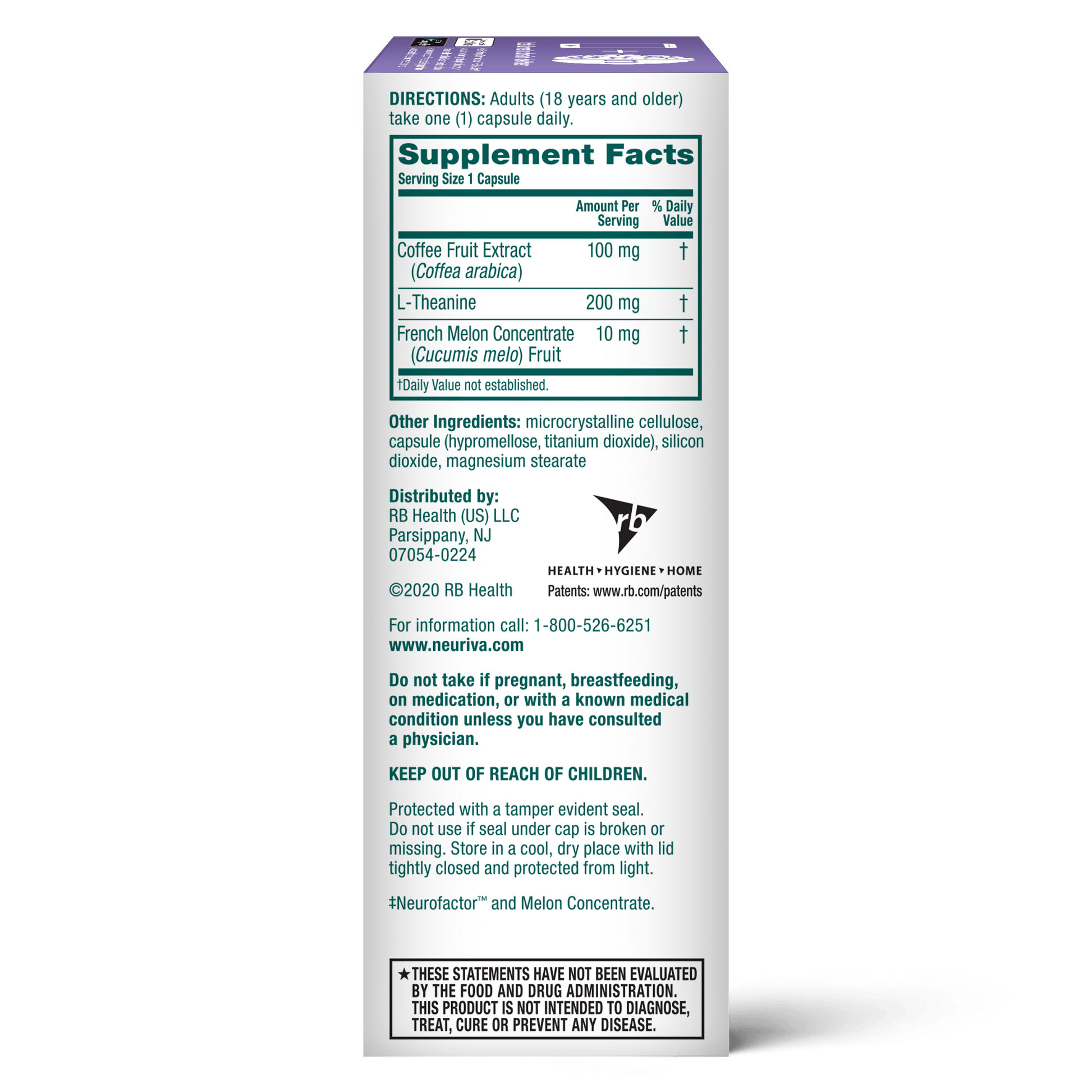 Neuriva Brain Health De-Stress Supplement facts 