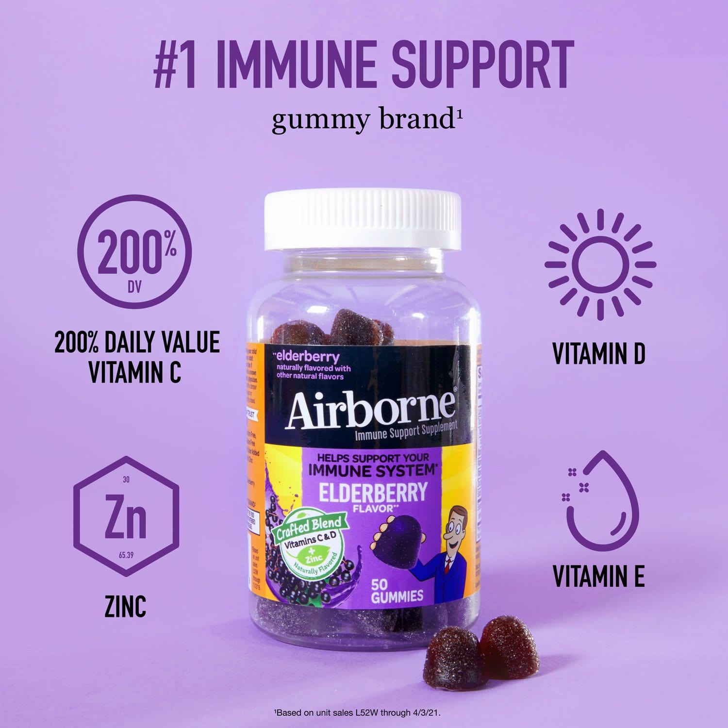 Airborne Immune Support Elderberry gummies nutritional value poster 